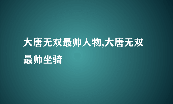 大唐无双最帅人物,大唐无双最帅坐骑