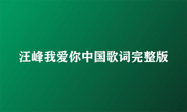 汪峰我爱你中国歌词完整版