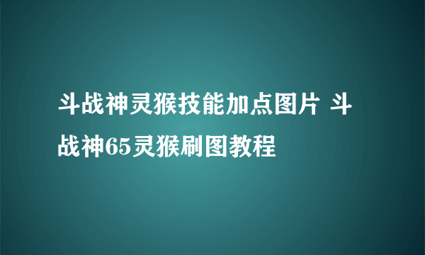 斗战神灵猴技能加点图片 斗战神65灵猴刷图教程