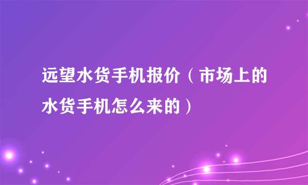 远望水货手机报价（市场上的水货手机怎么来的）