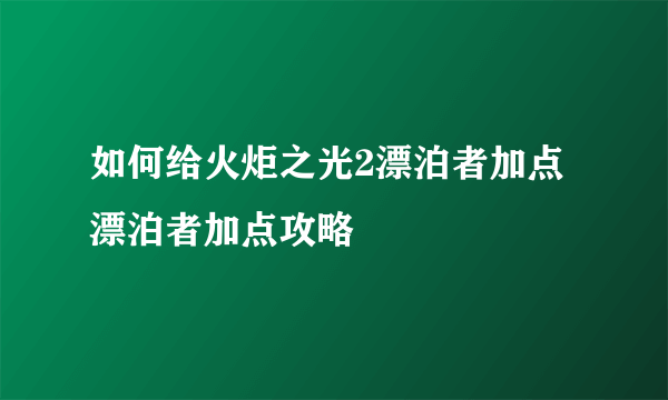 如何给火炬之光2漂泊者加点 漂泊者加点攻略