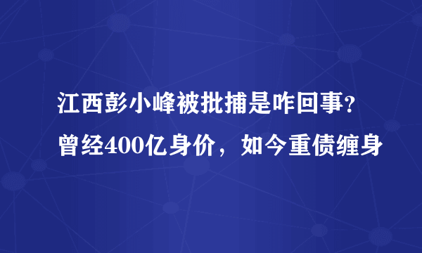 江西彭小峰被批捕是咋回事？曾经400亿身价，如今重债缠身