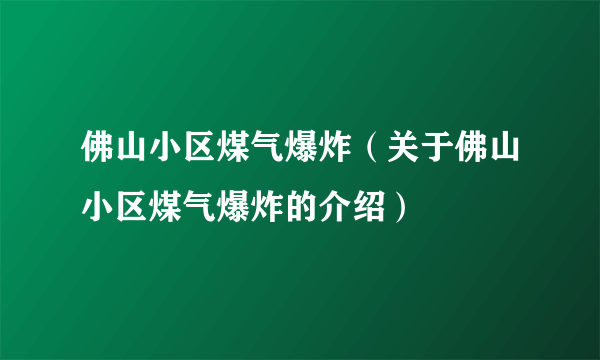 佛山小区煤气爆炸（关于佛山小区煤气爆炸的介绍）