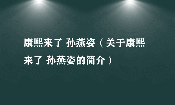 康熙来了 孙燕姿（关于康熙来了 孙燕姿的简介）