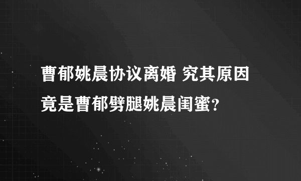 曹郁姚晨协议离婚 究其原因竟是曹郁劈腿姚晨闺蜜？