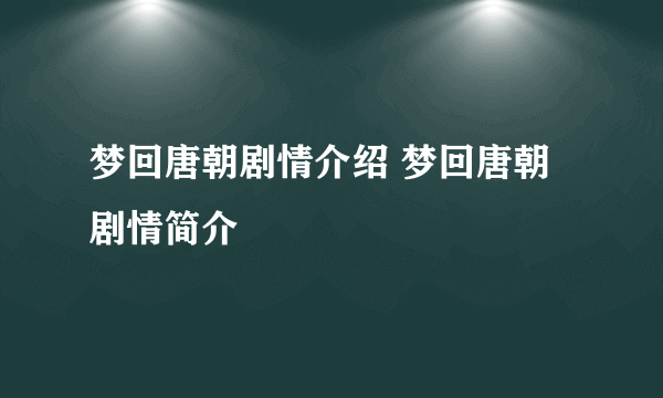 梦回唐朝剧情介绍 梦回唐朝剧情简介