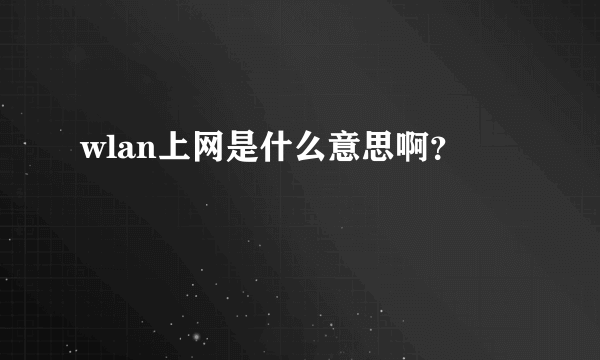 wlan上网是什么意思啊？