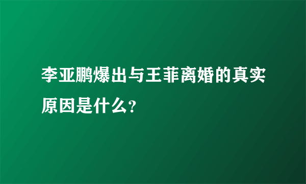 李亚鹏爆出与王菲离婚的真实原因是什么？