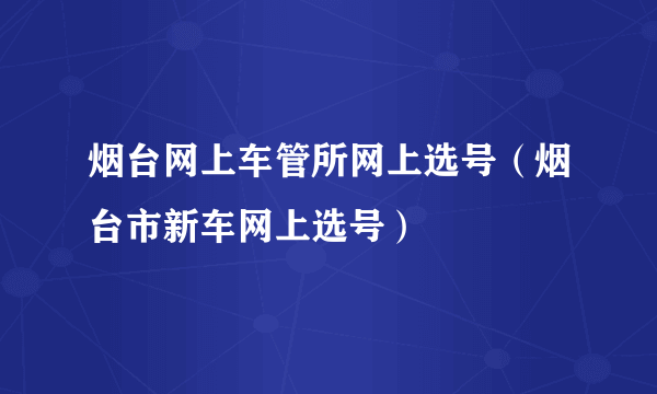 烟台网上车管所网上选号（烟台市新车网上选号）