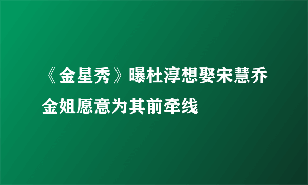 《金星秀》曝杜淳想娶宋慧乔金姐愿意为其前牵线