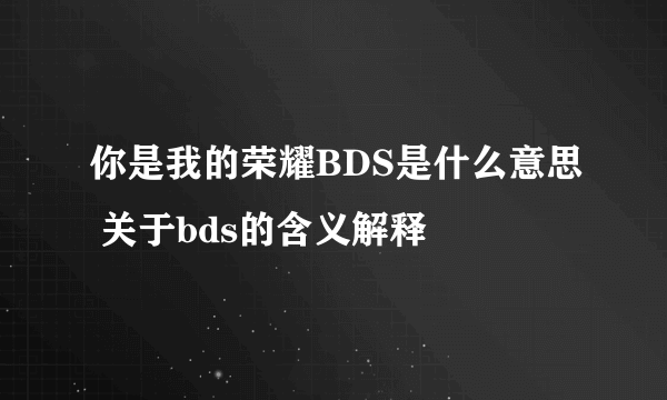 你是我的荣耀BDS是什么意思 关于bds的含义解释