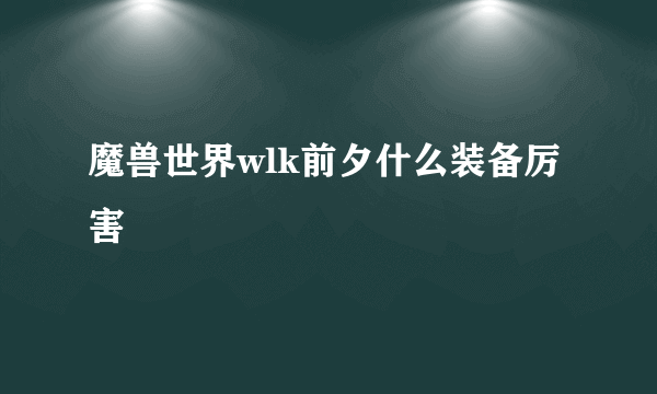 魔兽世界wlk前夕什么装备厉害