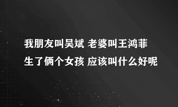 我朋友叫吴斌 老婆叫王鸿菲 生了俩个女孩 应该叫什么好呢