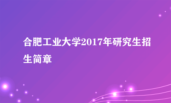 合肥工业大学2017年研究生招生简章