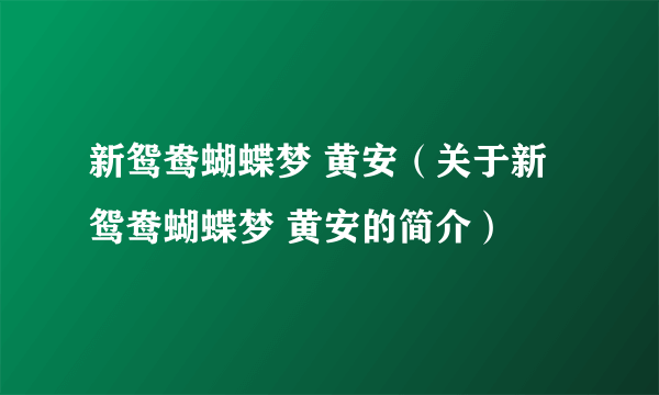 新鸳鸯蝴蝶梦 黄安（关于新鸳鸯蝴蝶梦 黄安的简介）