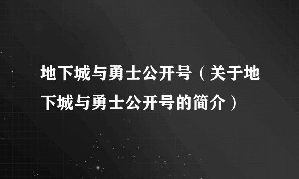 地下城与勇士公开号（关于地下城与勇士公开号的简介）