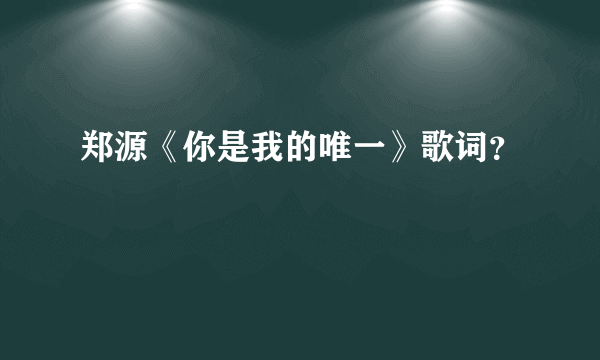 郑源《你是我的唯一》歌词？