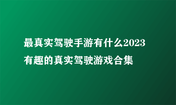 最真实驾驶手游有什么2023 有趣的真实驾驶游戏合集