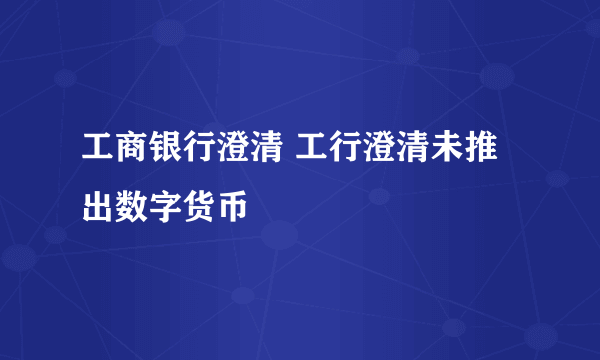 工商银行澄清 工行澄清未推出数字货币