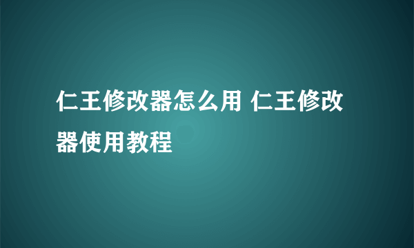 仁王修改器怎么用 仁王修改器使用教程