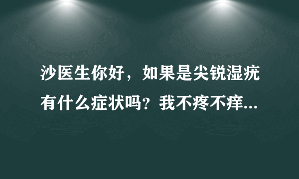 沙医生你好，如果是尖锐湿疣有什么症状吗？我不疼不痒...