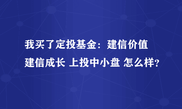 我买了定投基金：建信价值 建信成长 上投中小盘 怎么样？