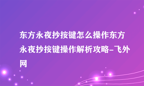 东方永夜抄按键怎么操作东方永夜抄按键操作解析攻略-飞外网