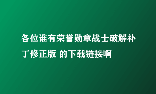 各位谁有荣誉勋章战士破解补丁修正版 的下载链接啊