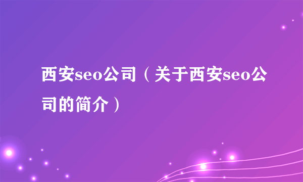 西安seo公司（关于西安seo公司的简介）