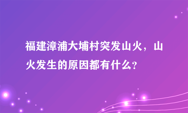 福建漳浦大埔村突发山火，山火发生的原因都有什么？