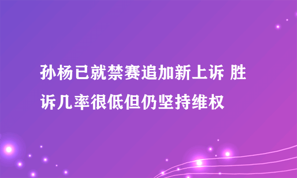 孙杨已就禁赛追加新上诉 胜诉几率很低但仍坚持维权