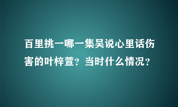 百里挑一哪一集吴说心里话伤害的叶梓萱？当时什么情况？