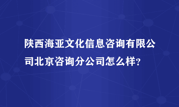 陕西海亚文化信息咨询有限公司北京咨询分公司怎么样？