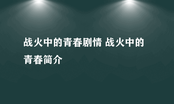 战火中的青春剧情 战火中的青春简介