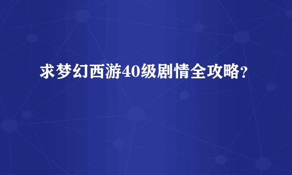 求梦幻西游40级剧情全攻略？