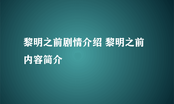 黎明之前剧情介绍 黎明之前内容简介