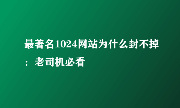 最著名1024网站为什么封不掉：老司机必看