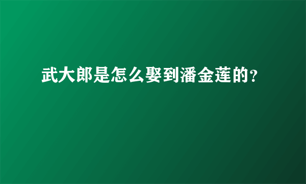 武大郎是怎么娶到潘金莲的？