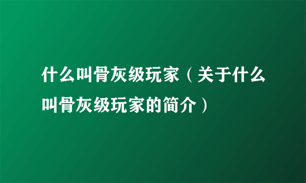 什么叫骨灰级玩家（关于什么叫骨灰级玩家的简介）