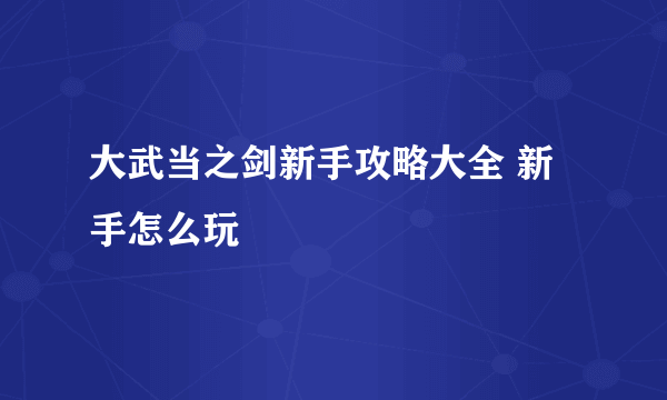 大武当之剑新手攻略大全 新手怎么玩