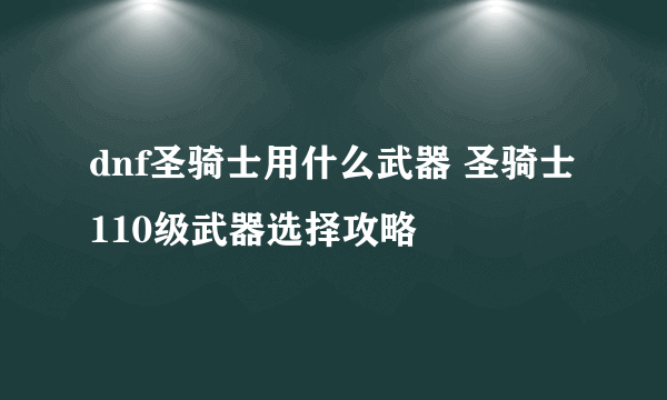 dnf圣骑士用什么武器 圣骑士110级武器选择攻略