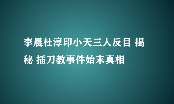 李晨杜淳印小天三人反目 揭秘 插刀教事件始末真相