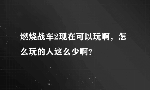 燃烧战车2现在可以玩啊，怎么玩的人这么少啊？