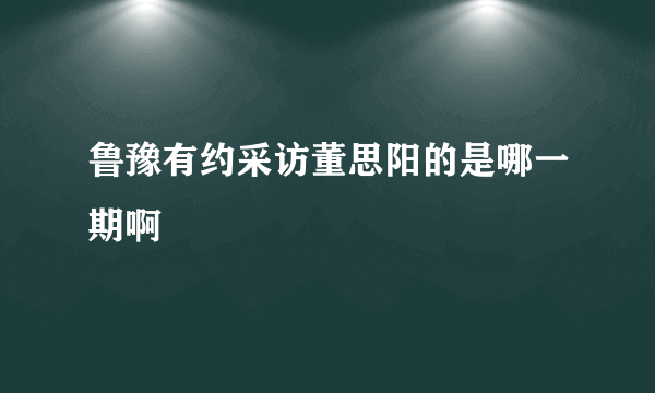 鲁豫有约采访董思阳的是哪一期啊