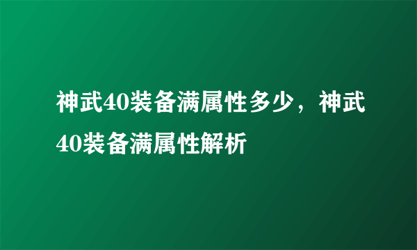 神武40装备满属性多少，神武40装备满属性解析