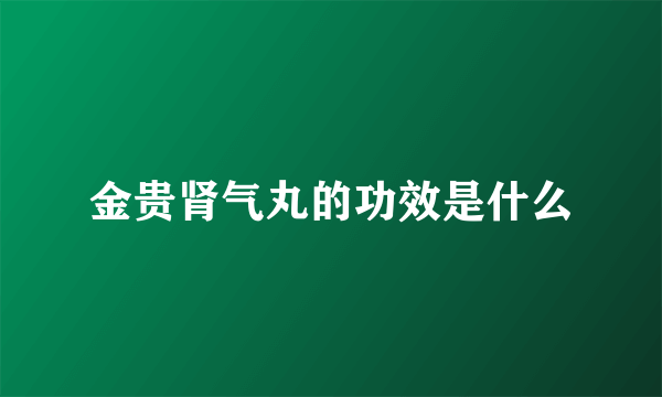 金贵肾气丸的功效是什么