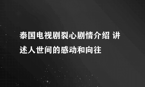 泰国电视剧裂心剧情介绍 讲述人世间的感动和向往