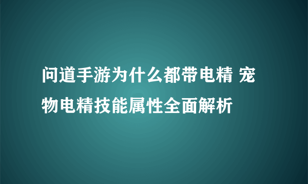 问道手游为什么都带电精 宠物电精技能属性全面解析