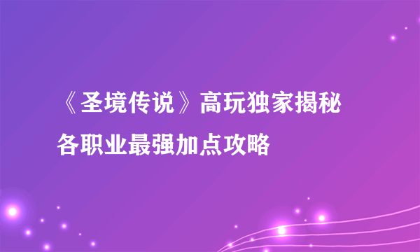 《圣境传说》高玩独家揭秘 各职业最强加点攻略