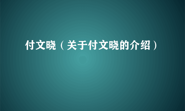 付文晓（关于付文晓的介绍）